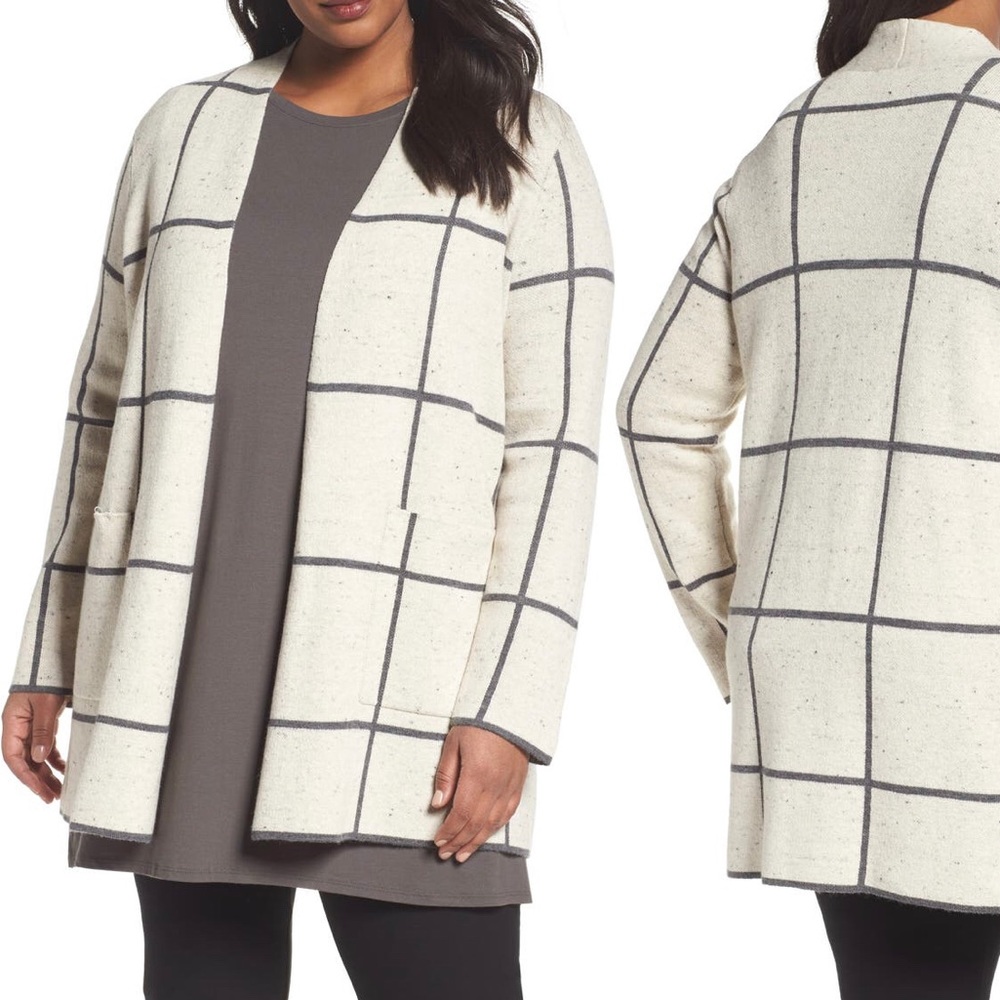 Eileen Fisher Long Check Knit Jacket. 1X. Gorgeous sweater. Open front. Luxury.